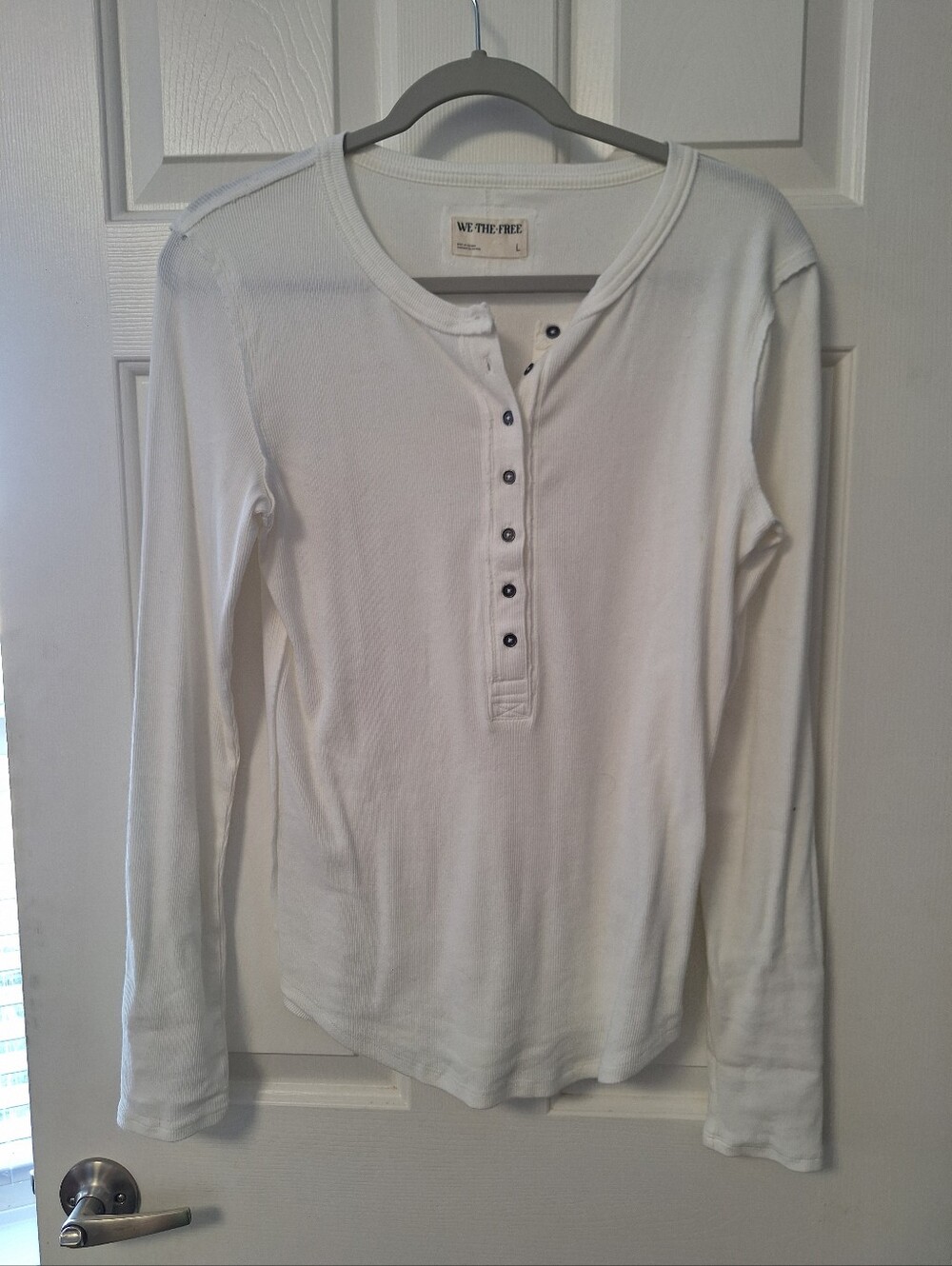 Free People HENLEY White L/S Top Size Large